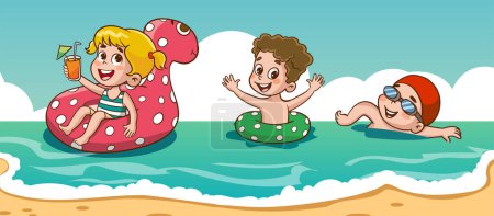 Ilustración de Lindo niños divertirse en el mar vector - Imagen libre de derechos