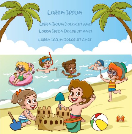 Illustration for Children's camp with summer scenery.kids having fun at the sea - Royalty Free Image