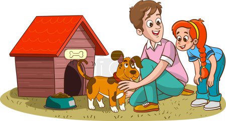Téléchargez les illustrations : Père et fille aiment leurs chiens - en licence libre de droit