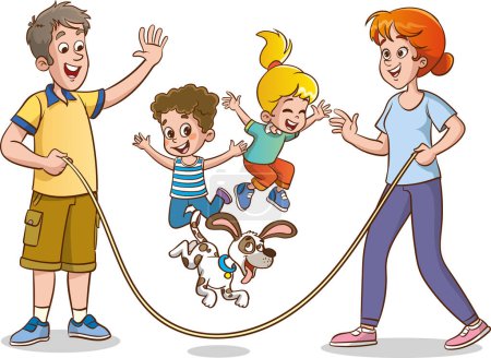Téléchargez les illustrations : Enfants faisant un saut avec une corde - en licence libre de droit