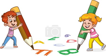 Illustration for Kids painting and drawings on the wall alphabet vector - Royalty Free Image