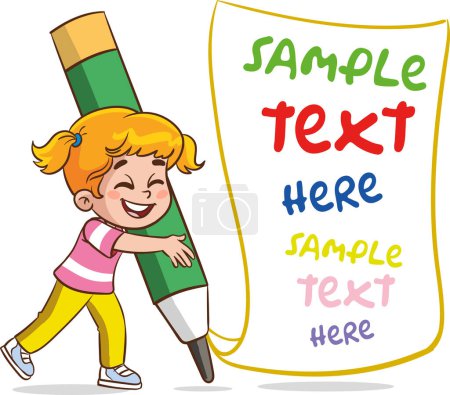 Illustration for Vector Illustration of a Little kids Holding a Pencil and Text Space.Children draw scribbles on the floor and wall with colored crayons. - Royalty Free Image