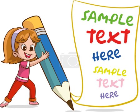 Vector Illustration of a Little kids Holding a Pencil and Text Space.Children draw scribbles on the floor and wall with colored crayons. 