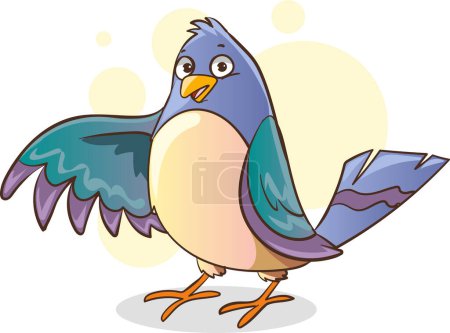Téléchargez les illustrations : Dessin animé drôle oiseau volant isolé sur fond blanc - en licence libre de droit