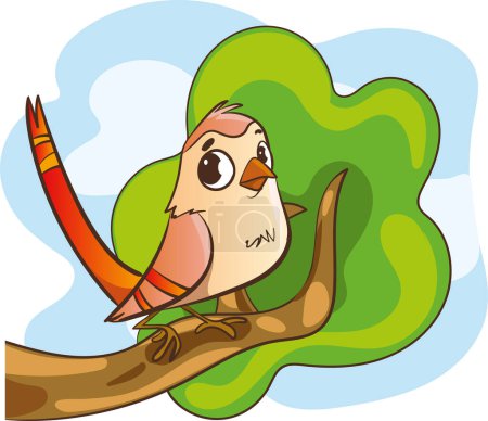 Téléchargez les illustrations : Dessin animé drôle oiseau volant isolé sur fond blanc - en licence libre de droit