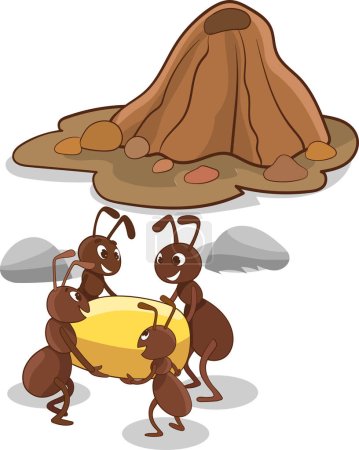 Illustration for Vector illustration of Cartoon ants colony with anthill - Royalty Free Image