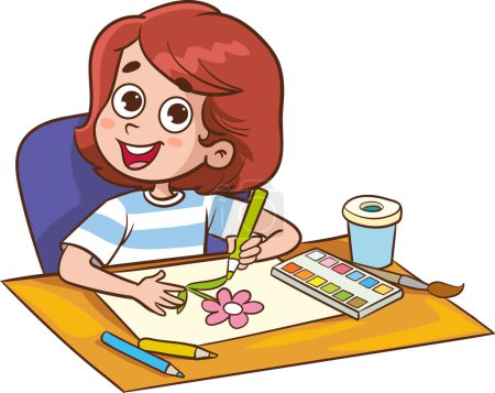 Illustration for Cute children painting cartoon vector - Royalty Free Image