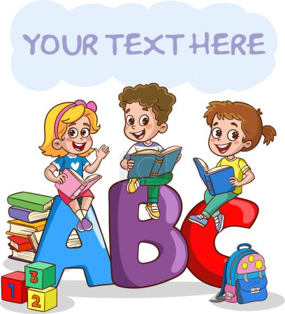 Illustration for Happy kids read book and study together.Happy Kids Studying And Learning.kid education vector illustration design - Royalty Free Image