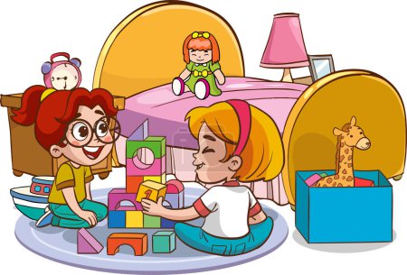 Illustration for Vector illustrations of  cute kids playing in the room - Royalty Free Image