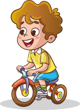 Téléchargez les illustrations : Illustrations vectorielles de vélo d'équitation enfant mignon - en licence libre de droit