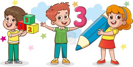 Illustration for Kid education vector illustration design.vector illustrations of cute kids with colored pencils - Royalty Free Image