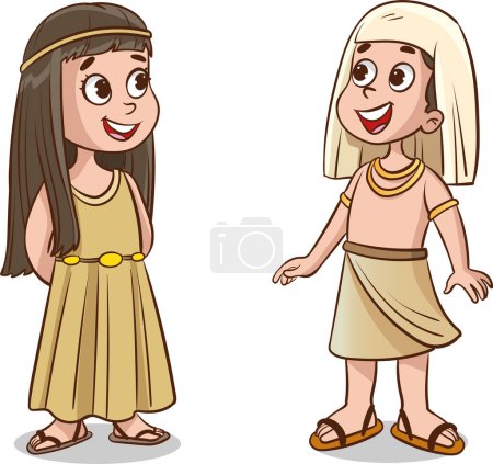 Téléchargez les illustrations : Illustration d'une petite fille et d'une fille en vêtements égyptiens - en licence libre de droit
