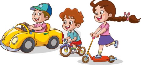 Téléchargez les illustrations : Enfants en vélo illustration - en licence libre de droit