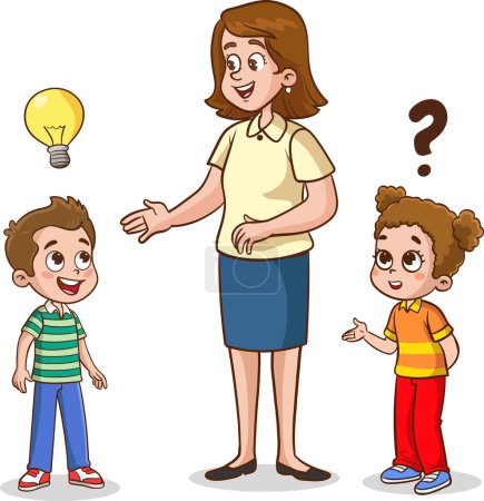 Illustration for Vector illustration of teacher asks her students questions - Royalty Free Image