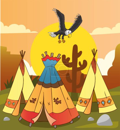 Illustration for Vector illustration of indian camp - Royalty Free Image
