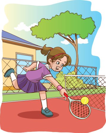 Téléchargez les illustrations : Illustration vectorielle de Fille Jouer au tennis - en licence libre de droit