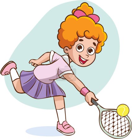 Téléchargez les illustrations : Illustration vectorielle de Fille Jouer au tennis - en licence libre de droit