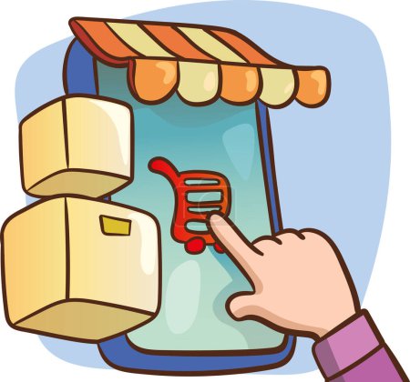 Illustration for Online shopping. Hands with a mobile phone. cartoon vector icon - Royalty Free Image