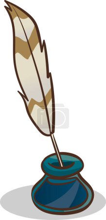 Illustration for Bottled ink and fountain feather pen isolated on white background. Vintage set to create a manuscript. Vector cartoon close-up illustration. - Royalty Free Image