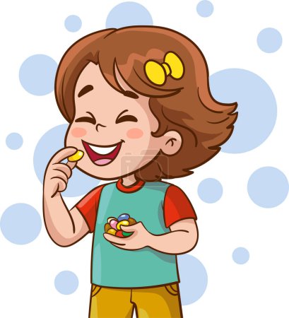 Téléchargez les illustrations : Illustration vectorielle de fille manger des bonbons - en licence libre de droit