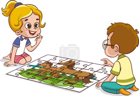 Ilustración de Vector ilustración de los niños jugando rompecabezas - Imagen libre de derechos