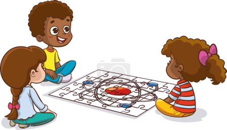 Illustration for Vector illustration of kids playing puzzles - Royalty Free Image
