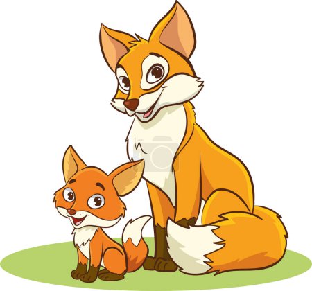 Téléchargez les illustrations : Illustration vectorielle de mère renard et bébé renard - en licence libre de droit