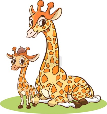 Téléchargez les illustrations : Illustration vectorielle de la girafe mère et de la girafe bébé - en licence libre de droit