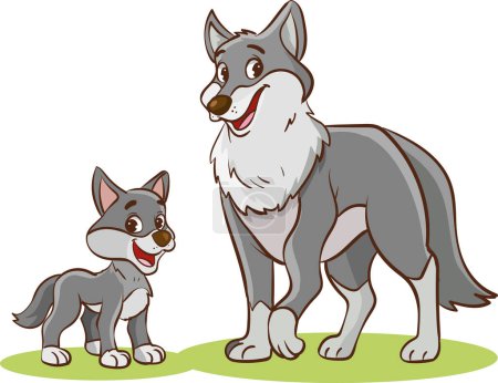 Téléchargez les illustrations : Illustration vectorielle de loup mère et bébé loup - en licence libre de droit