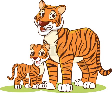 Illustration for Vector illustration of mother tiger and her baby - Royalty Free Image