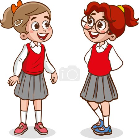 Illustration for Vector illustration of Cheerful diverse kids in school uniform talking - Royalty Free Image