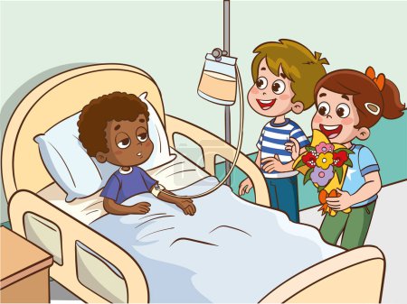Illustration for A sick child in hospital visitor friends vector illustration - Royalty Free Image