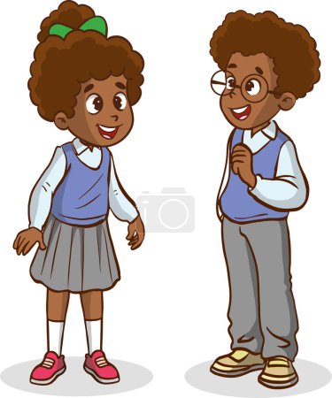 Illustration for Vector illustration of Cheerful diverse kids in school uniform talking - Royalty Free Image