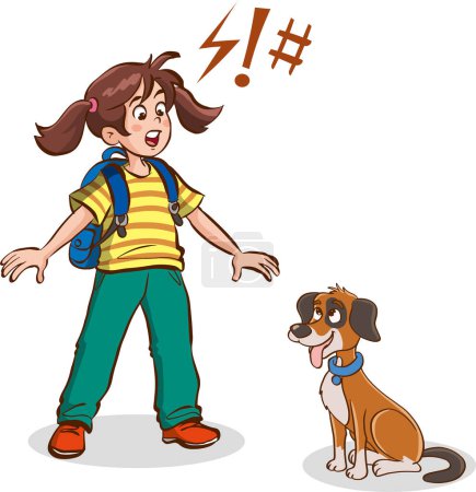 Ilustración de Vector ilustración de niño miedo de perro - Imagen libre de derechos