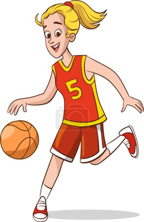 Illustration for Illustration of a Teenage Basketball Player Running with Ball on an isolated white background - Royalty Free Image