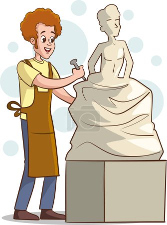 Téléchargez les illustrations : Illustration vectorielle d'un homme sculptant une statue de femme - en licence libre de droit