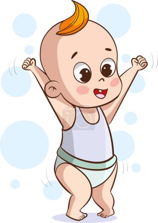Illustration for Vector illustration of Cute little baby boy in diaper sitting - Royalty Free Image