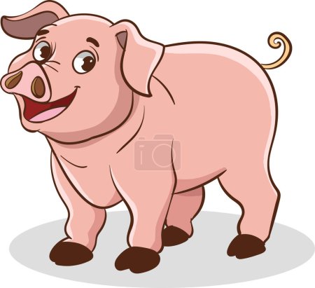 Illustration einer niedlichen Schweinezeichentrickfigur auf weißem Hintergrund