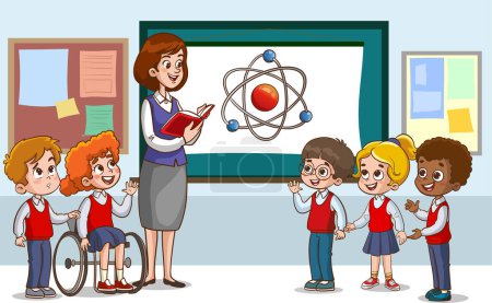 Illustration for Teacher and students are studying in the classroom cartoon vector - Royalty Free Image