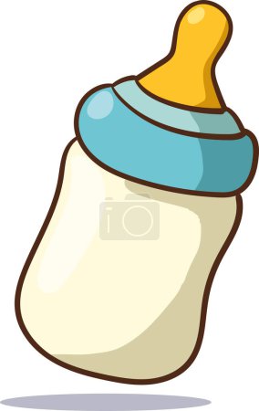 Illustration for Baby milk bottle. Nutrition in the plastic container for a newborn. White drink, dairy product. Isolated vector illustration in cartoon style - Royalty Free Image