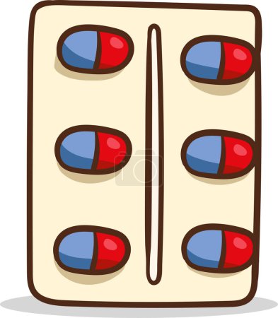 Téléchargez les illustrations : Flacon de médicament avec pilules, gélules, plaquettes thermoformées avec pilules. Illustration vectorielle plate - en licence libre de droit
