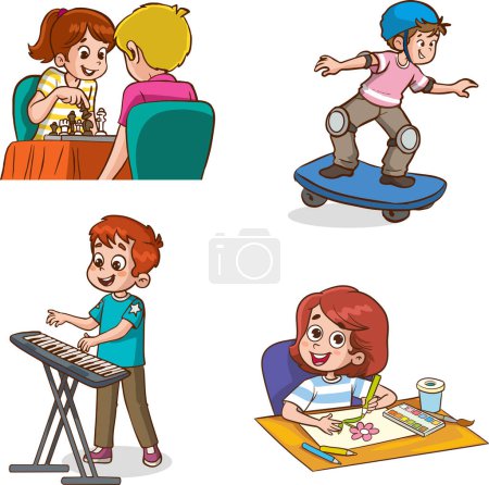 Illustration for Vector illustration of children doing various sports and arts. - Royalty Free Image