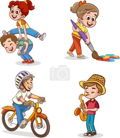 Illustration for Vector illustration of children doing various sports and arts. - Royalty Free Image