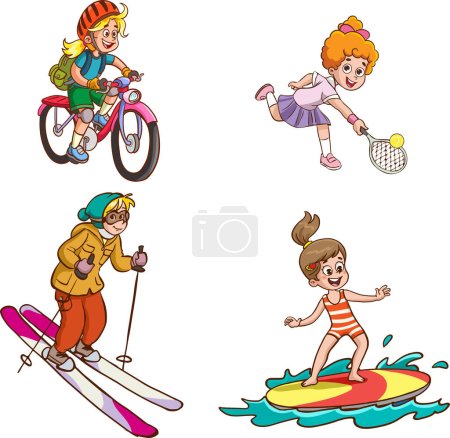 Ilustración de Ilustración vectorial de niños jugando varios deportes. - Imagen libre de derechos