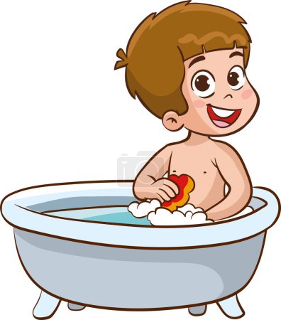 Téléchargez les illustrations : Illustration vectorielle de mignons petits enfants prenant une douche - en licence libre de droit