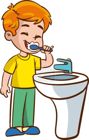 Téléchargez les illustrations : Illustration vectorielle de mignons petits enfants se brossant les dents - en licence libre de droit