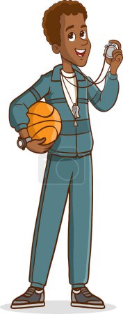 Téléchargez les illustrations : Illustration vectorielle de l'équipe de basket-ball pour enfants et entraîneur d'équipe - en licence libre de droit