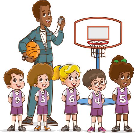 Illustration for Vector illustration of cute kids basketball team - Royalty Free Image