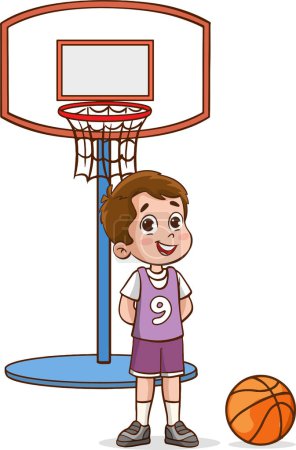 Téléchargez les illustrations : Illustration vectorielle du joueur de basket mignon enfants - en licence libre de droit
