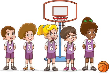 Téléchargez les illustrations : Illustration vectorielle de l'équipe de basket mignon enfants - en licence libre de droit